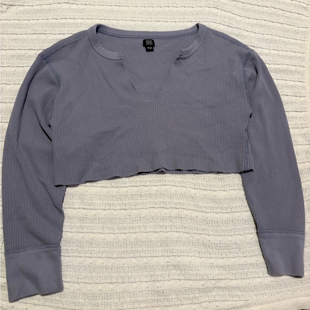 BDG Textured Knit Top in Soft Gray Blue